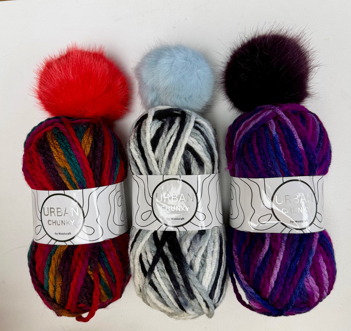 3 x Super Chunky Yarn With Pom Poms